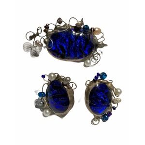 Glass & Pewter Earring Brooch set